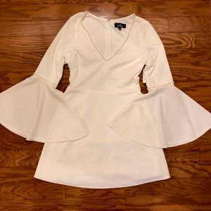 Bell sleeve white dress with pearl details